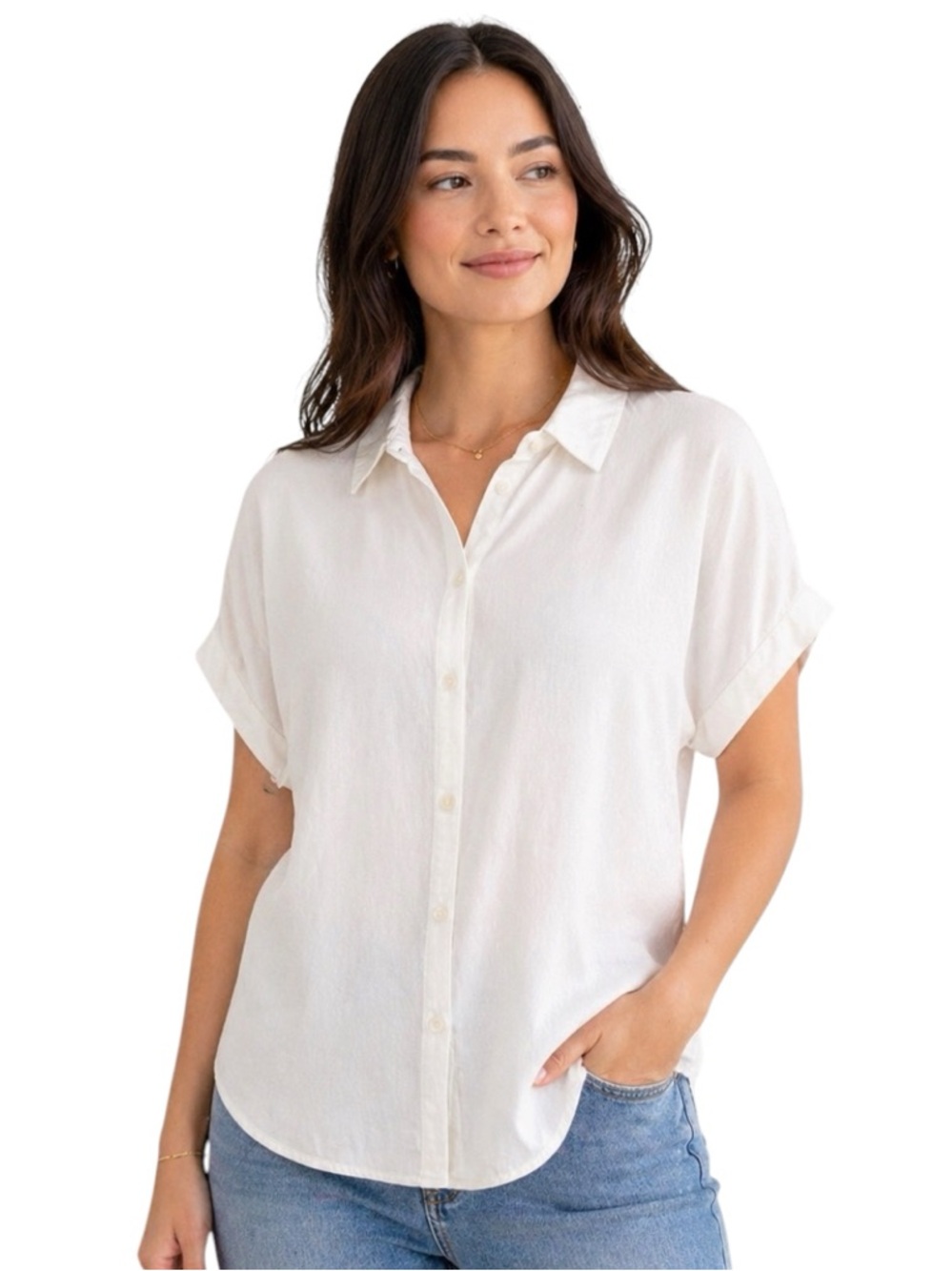 Quince Cream Button-Down Short Sleeve Shirt